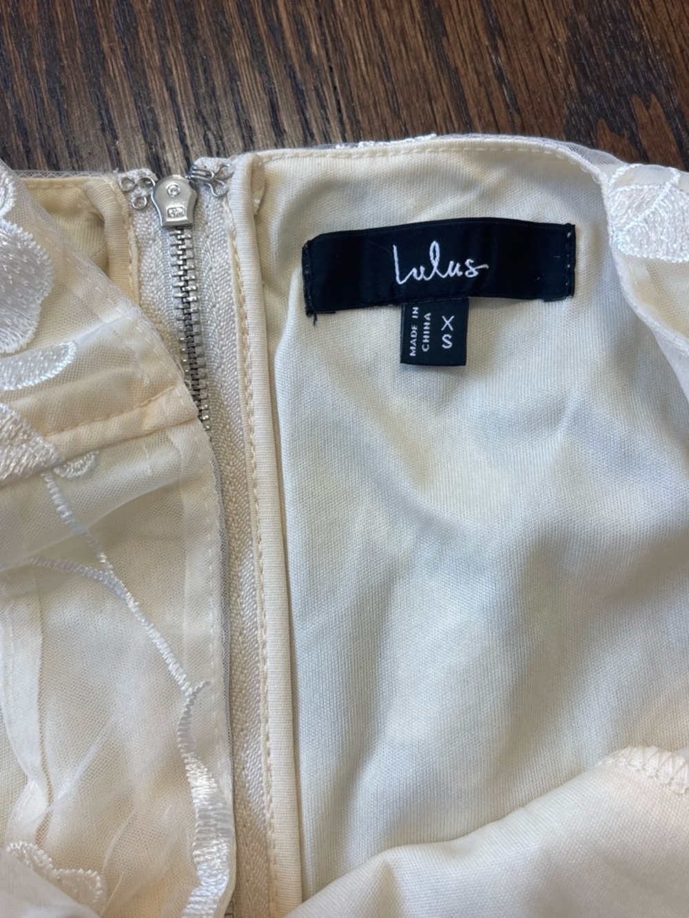 Lulu's Cream Dress with White Floral Lace Overlay - Picture 3 of 3